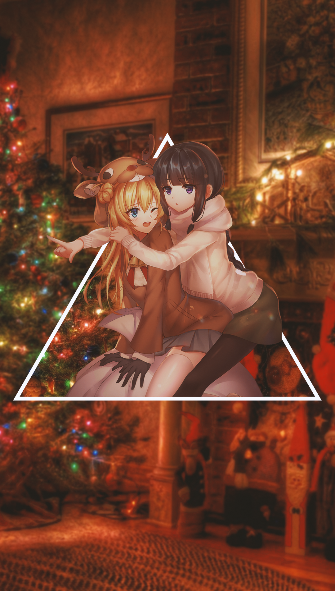 Anime girls in Christmas setting HD Phone Wallpaper