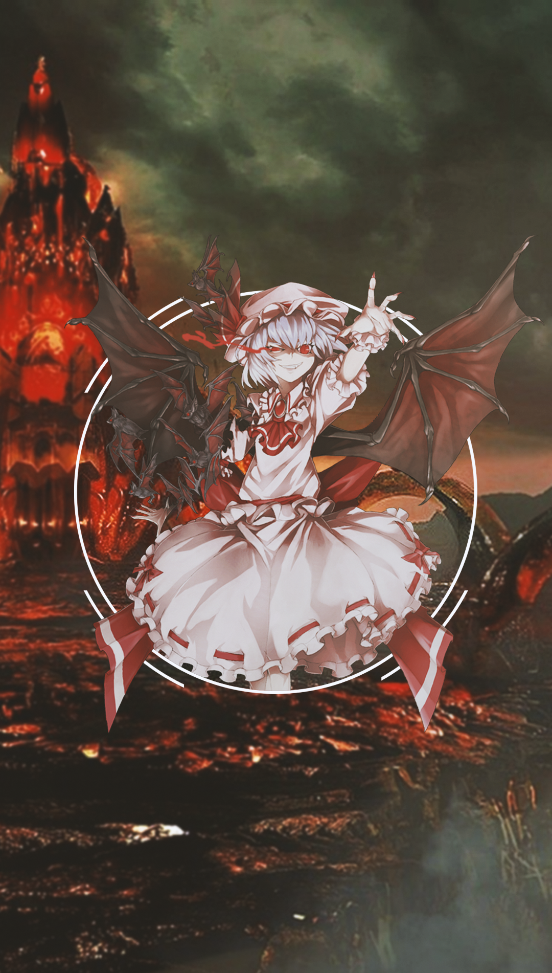 Remilia Scarlet from Touhou Project with a castle HD Phone Wallpaper