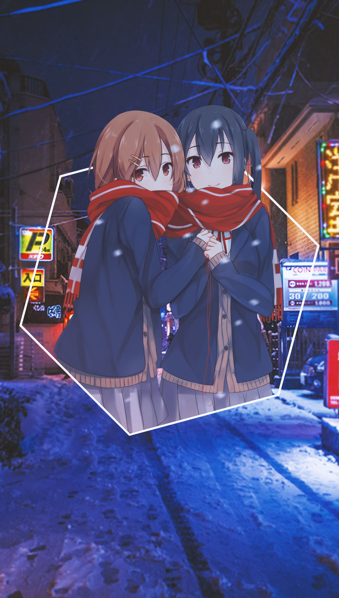 Yui and Azusa from K-ON! in winter HD Phone Wallpaper