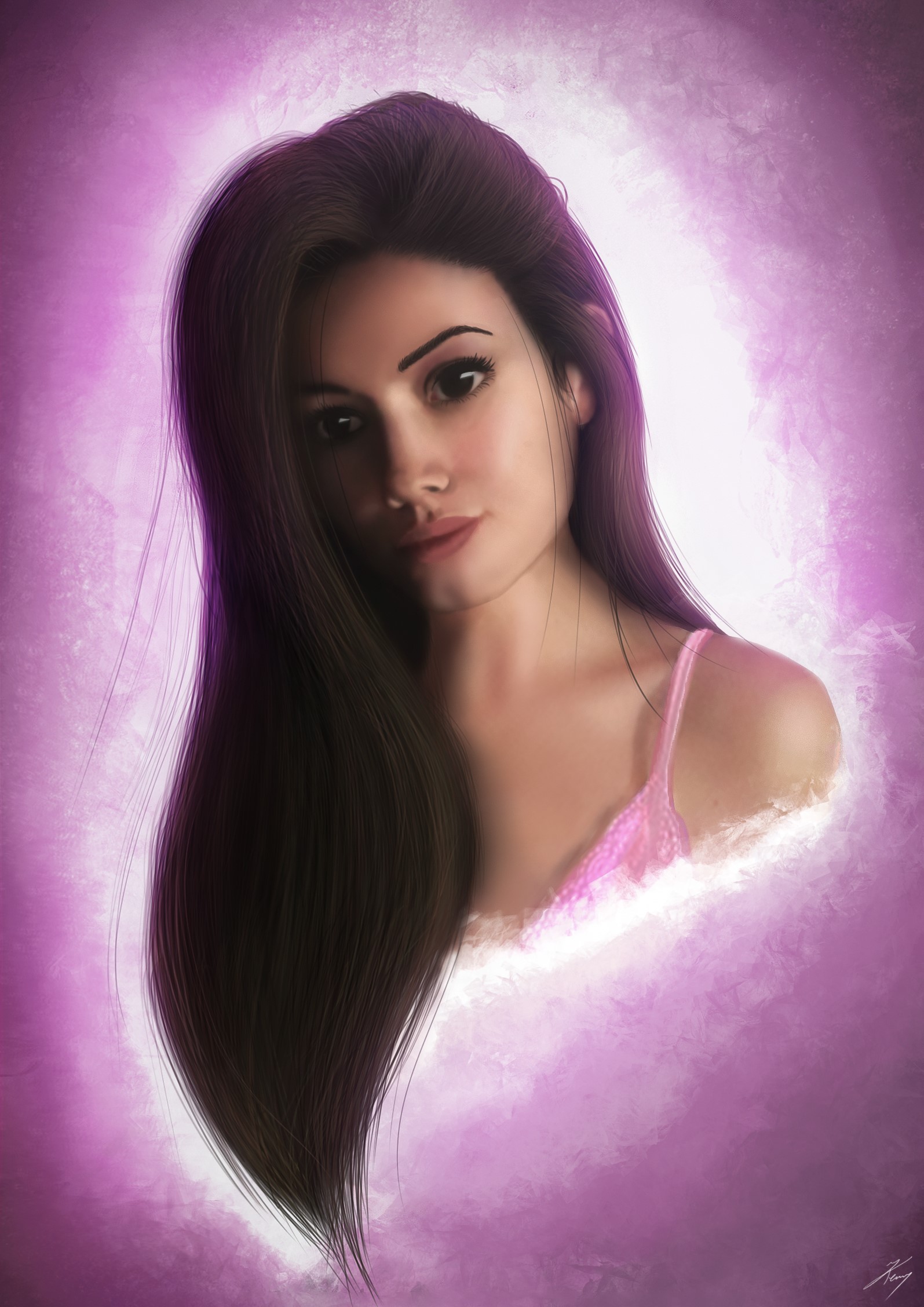Artwork of a woman with long dark hair HD Phone Wallpaper