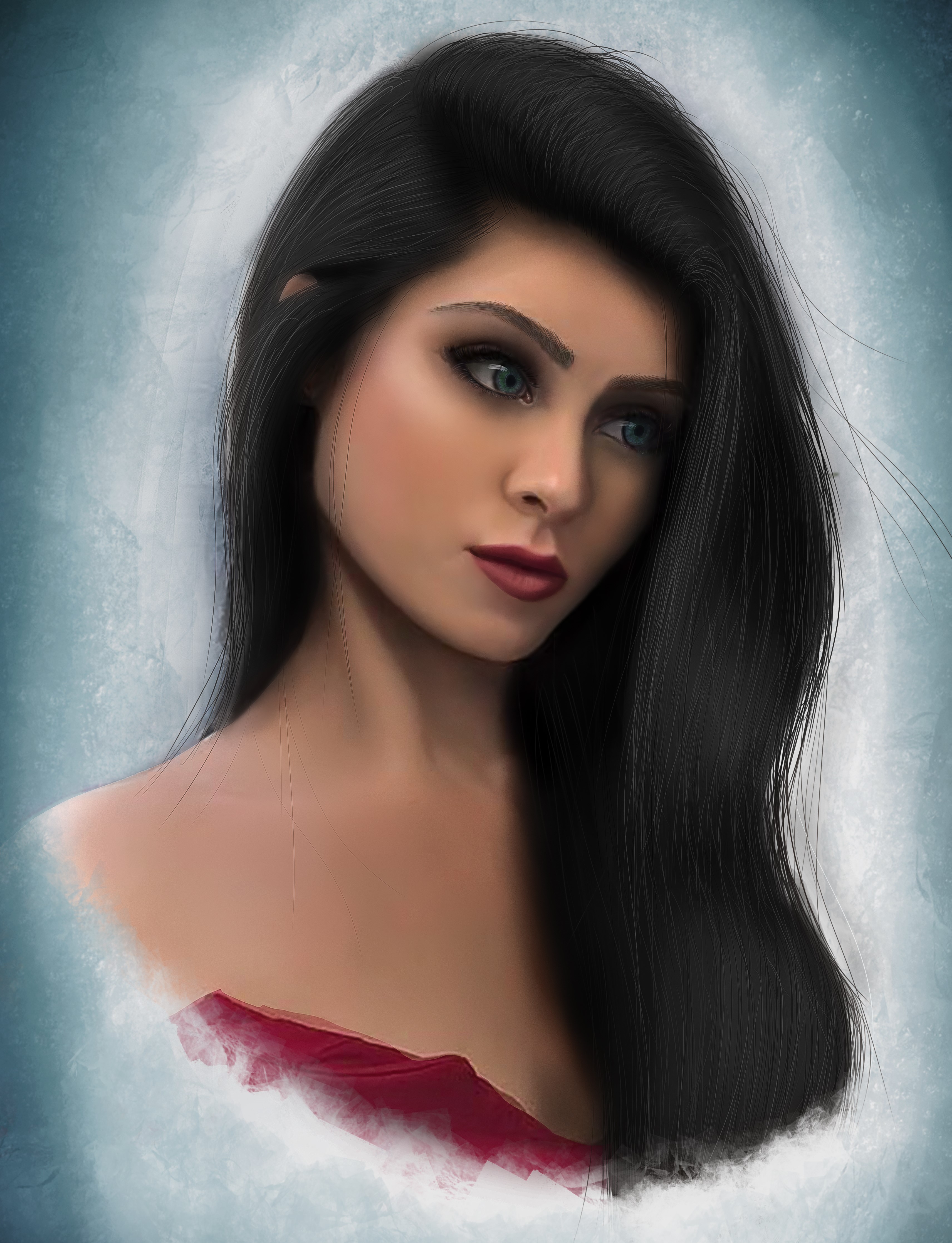 Digital painting of a woman with dark hair HD Phone Wallpaper