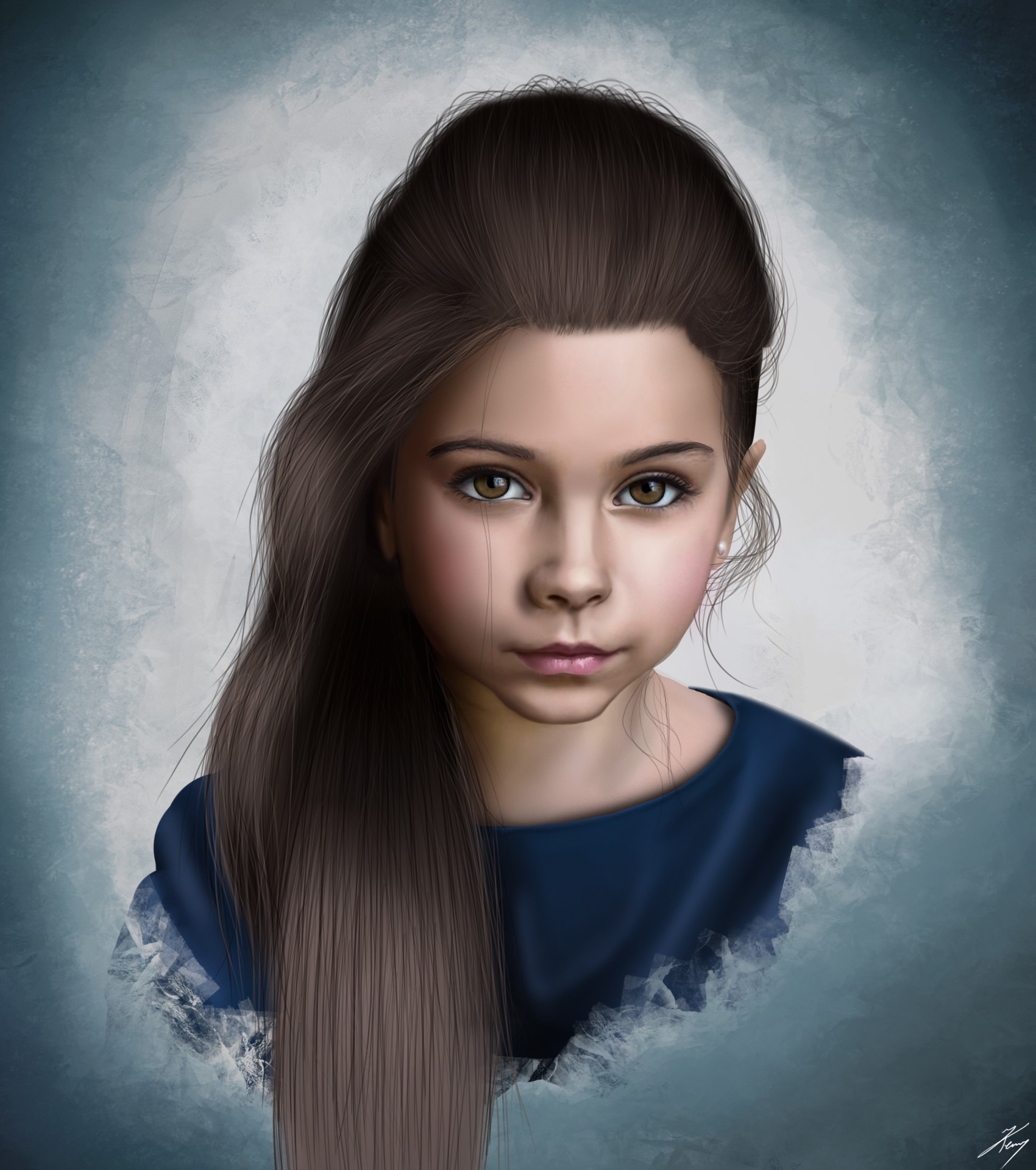Artwork of a young girl with long brown hair HD Phone Wallpaper