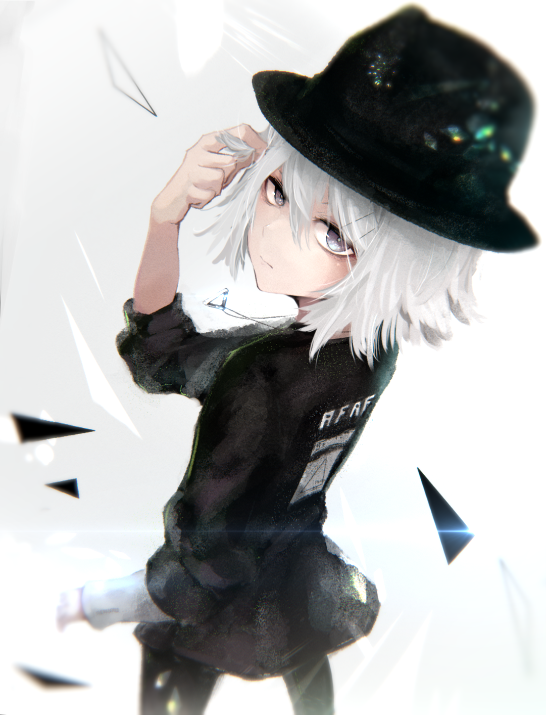Anime girl with white hair wearing a hat and black shirt HD Phone Wallpaper