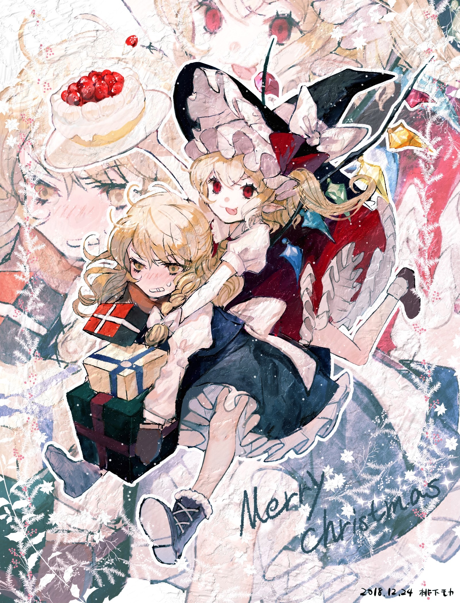 Marisa Kirisame and Flandre Scarlet from Touhou Project with Christmas presents HD Phone Wallpaper
