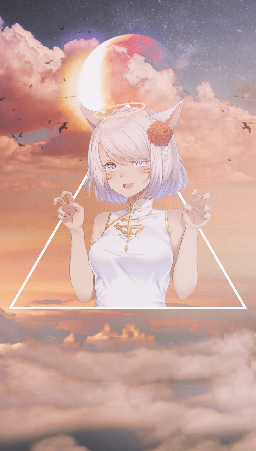 Anime girl with animal ears in a white dress HD Phone Wallpaper