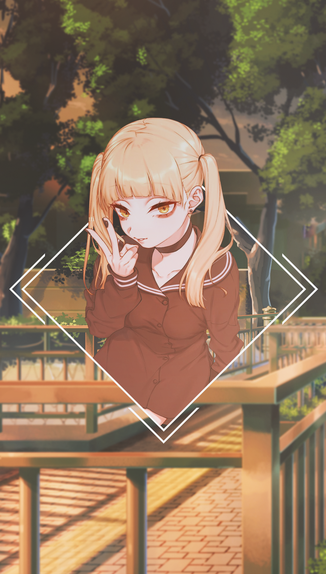 Anime girl with blonde pigtails in a school uniform HD Phone Wallpaper