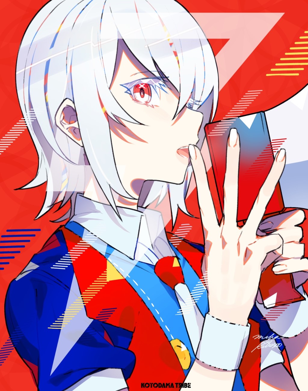 Anime girl with white hair and red eyes holding a megaphone HD Phone Wallpaper