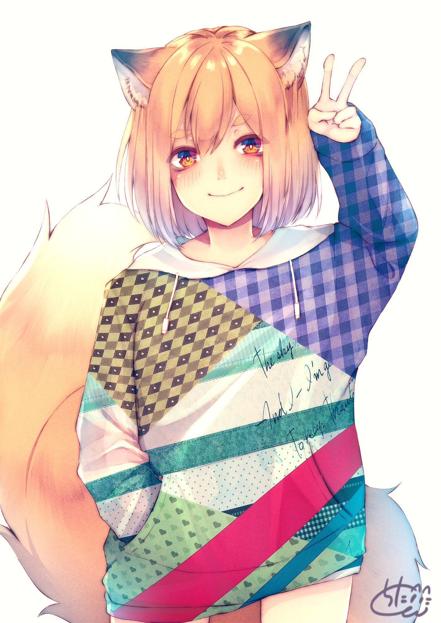 Anime fox girl with colorful hoodie HD Phone Wallpaper