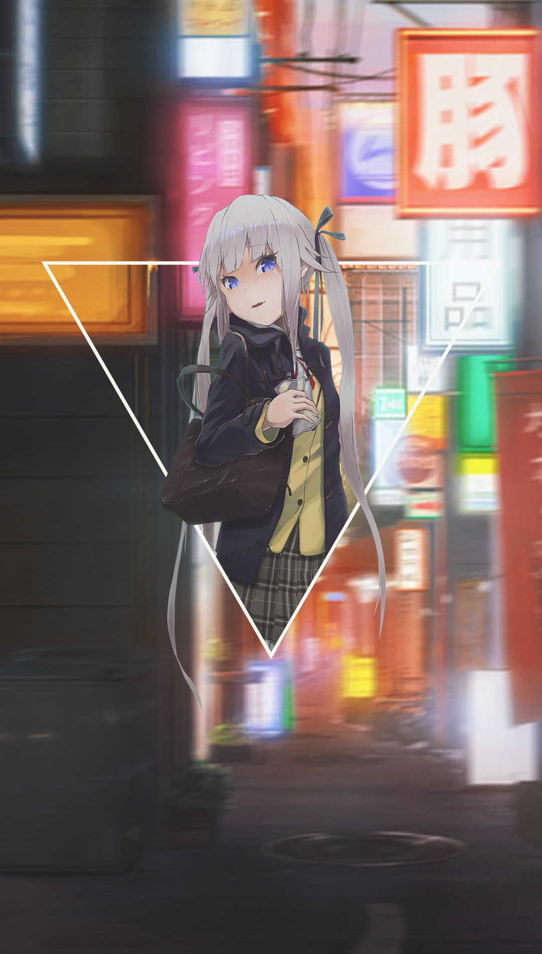 Anime girl with blue eyes and long hair in a city at night HD Phone Wallpaper