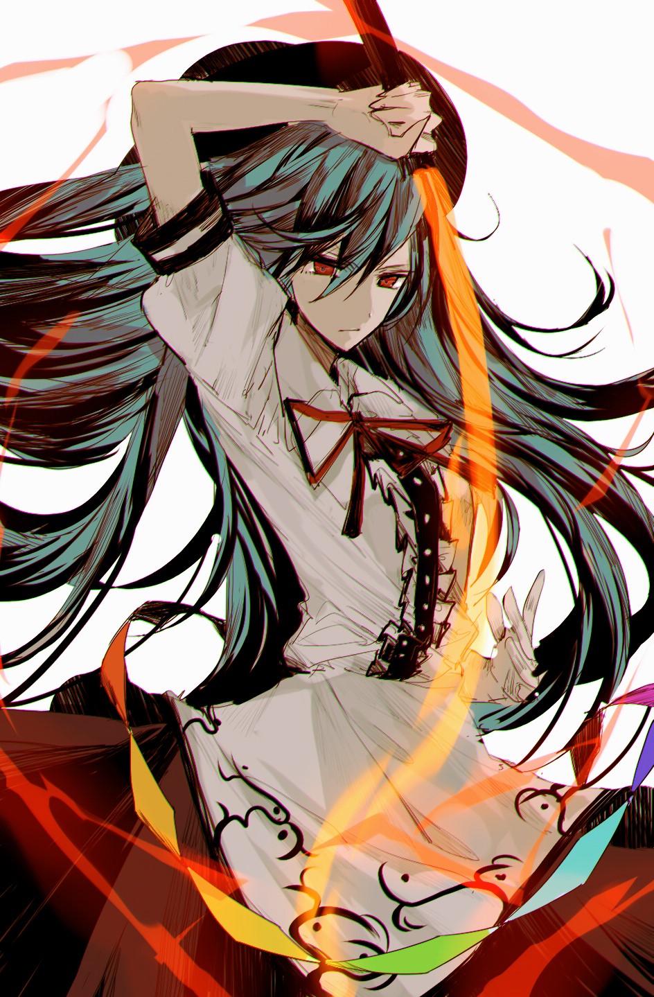 Anime girl with long teal hair and red eyes wielding a sword HD Phone Wallpaper
