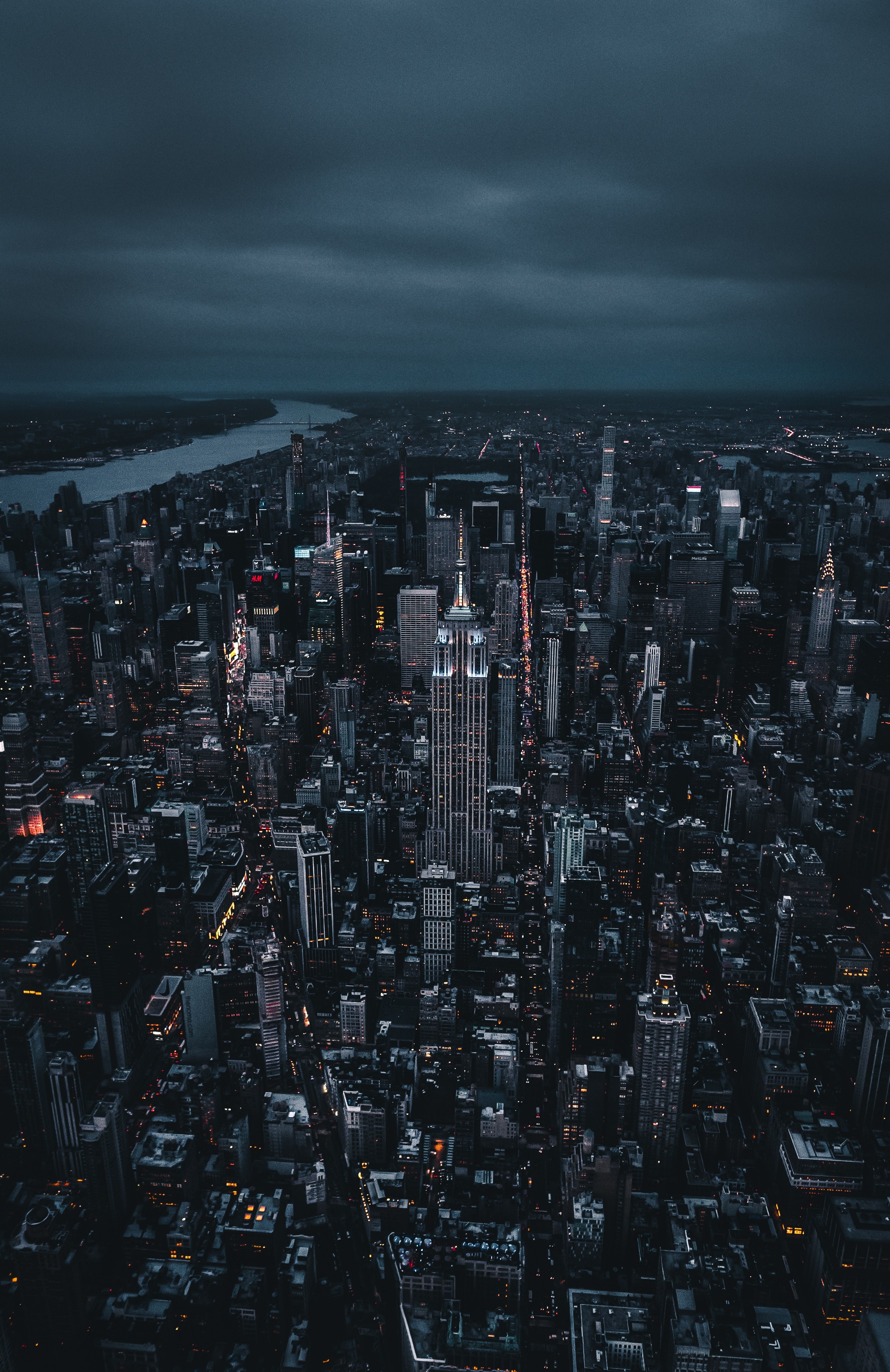 Aerial view of New York City at night HD Phone Wallpaper