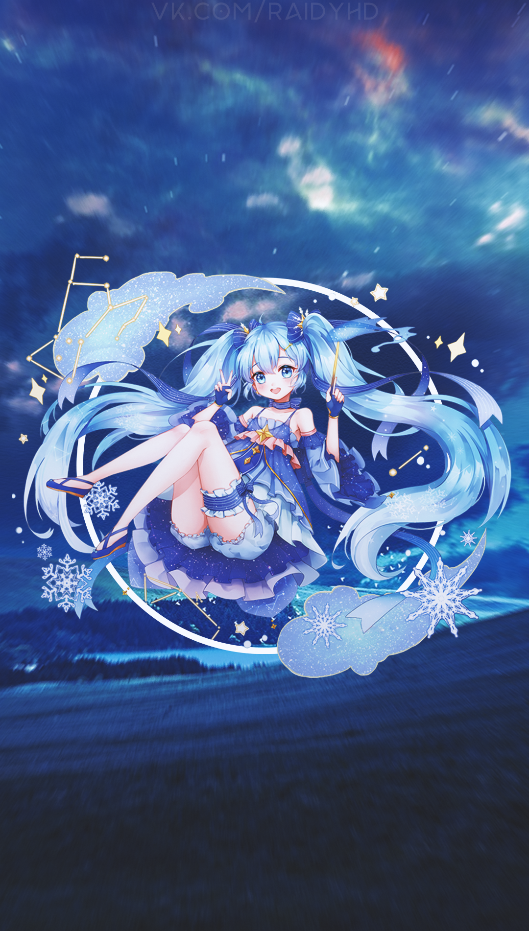 Hatsune Miku in a starry, winter-themed outfit HD Phone Wallpaper