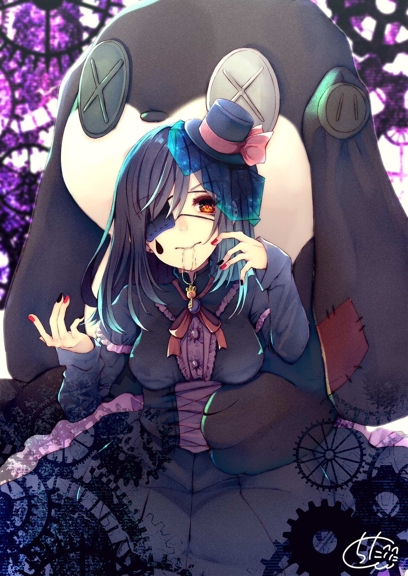 Gothic Lolita anime girl with stitches and eyepatch HD Phone Wallpaper