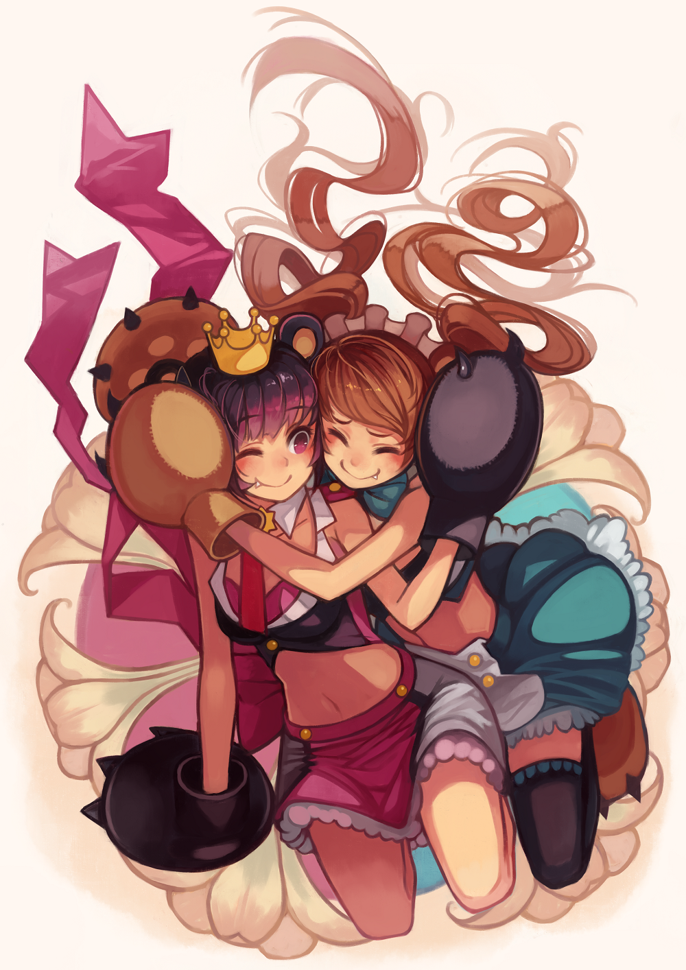 Two anime girls hugging, one with a crown HD Phone Wallpaper