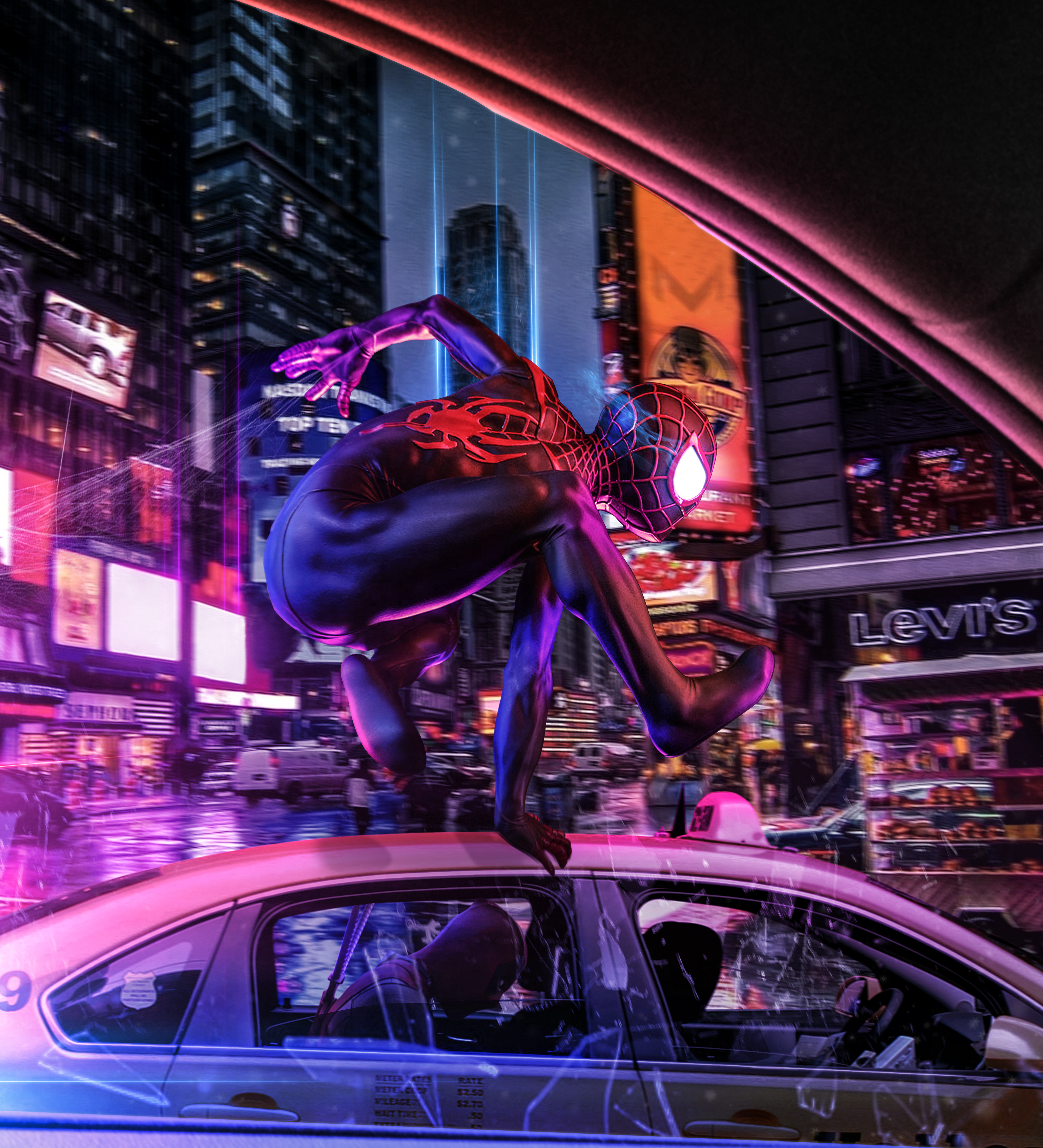 Spider-Man from Spider-Man: Into the Spider-Verse in Times Square 4K HD Wallpaper