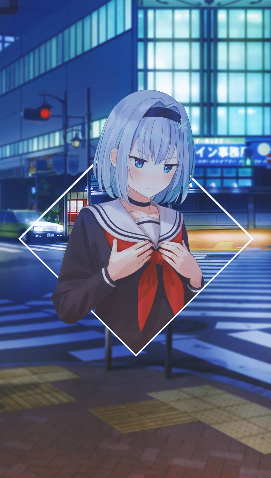 Sora Ginko from Ryuuou no Oshigoto! in a city at night HD Phone Wallpaper