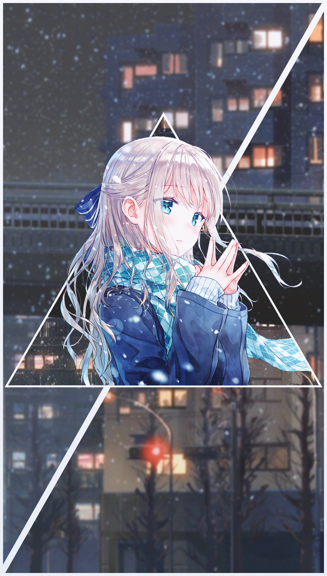 Anime girl in winter city HD Phone Wallpaper