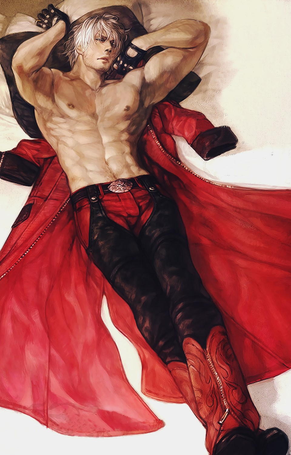 Dante from Devil May Cry lying on a bed HD Phone Wallpaper