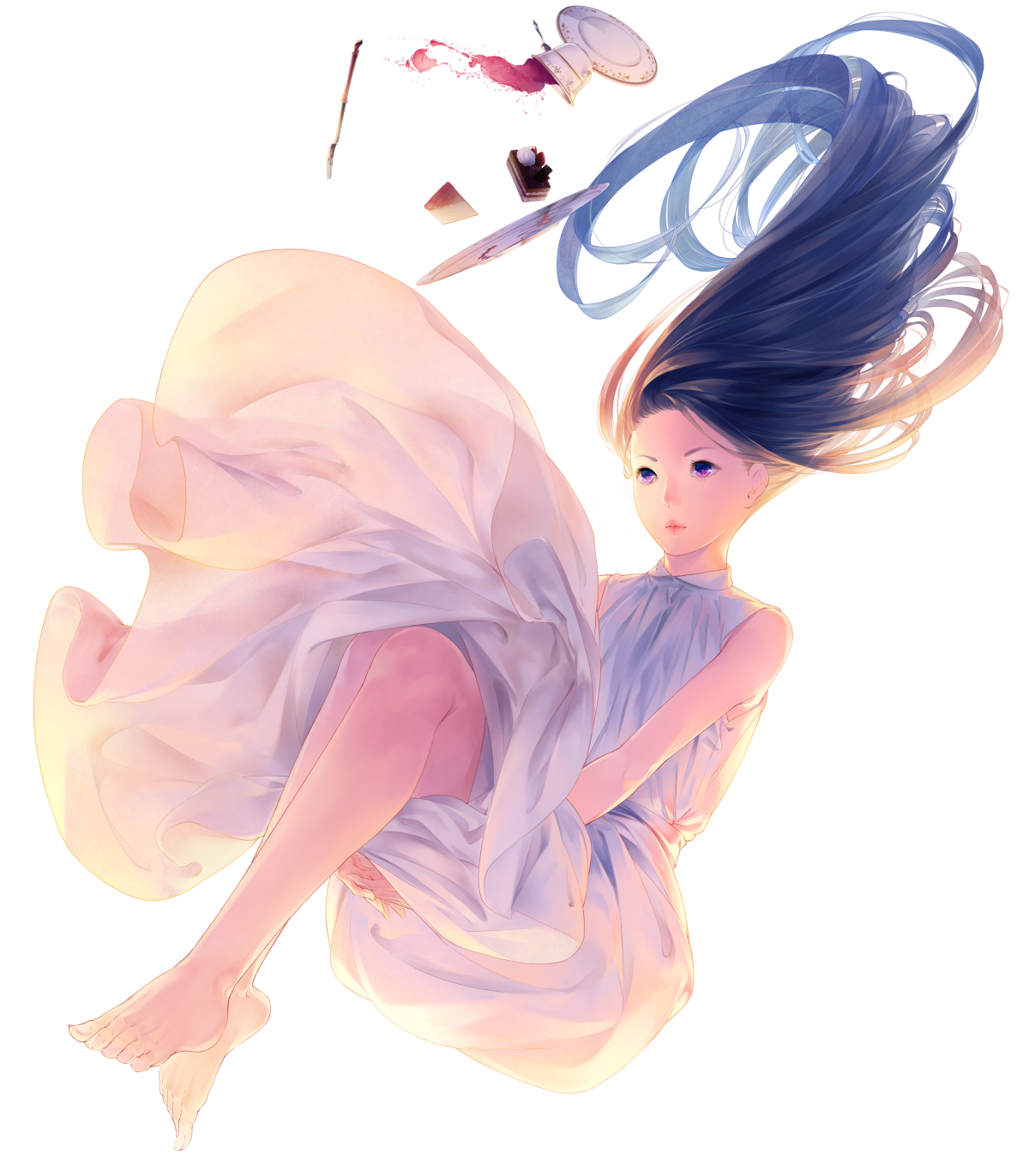 Anime girl in white dress falling HD Phone Wallpaper