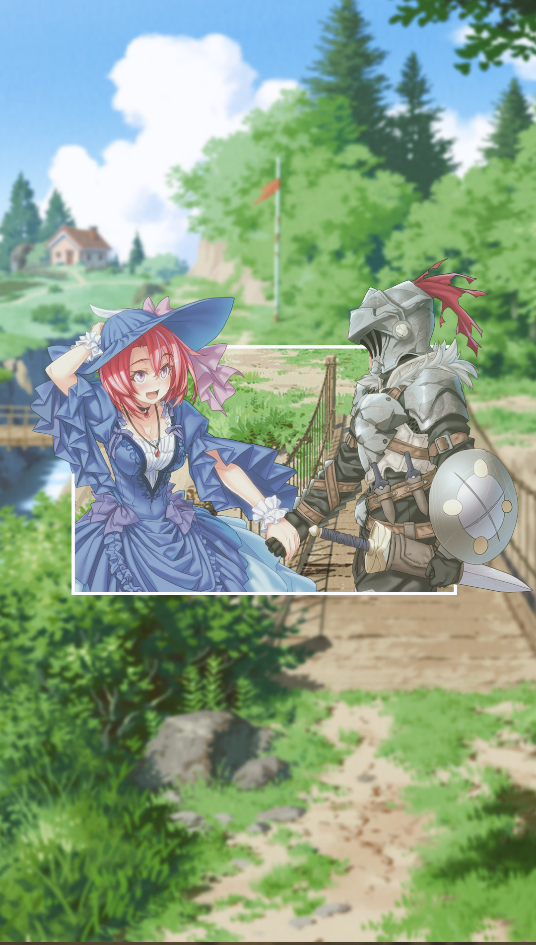 Goblin Slayer and Priestess on a bridge HD Phone Wallpaper