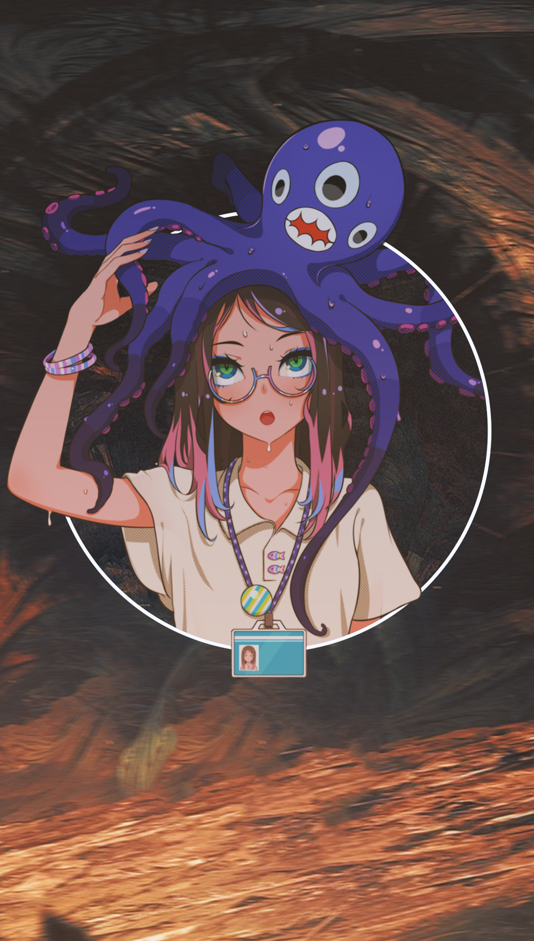 Anime girl with octopus on head and ID badge HD Phone Wallpaper