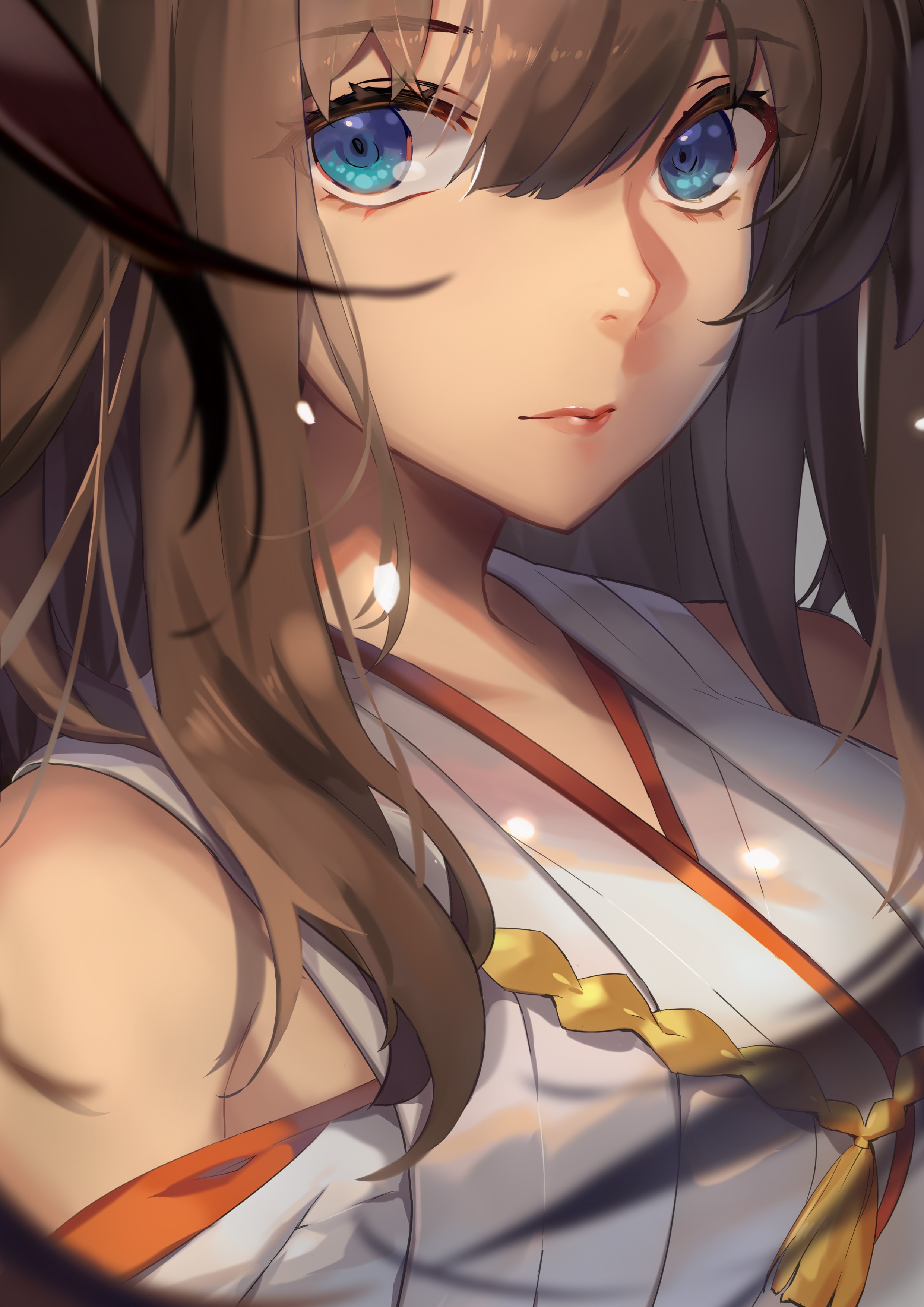 Anime girl with blue eyes and brown hair HD Phone Wallpaper