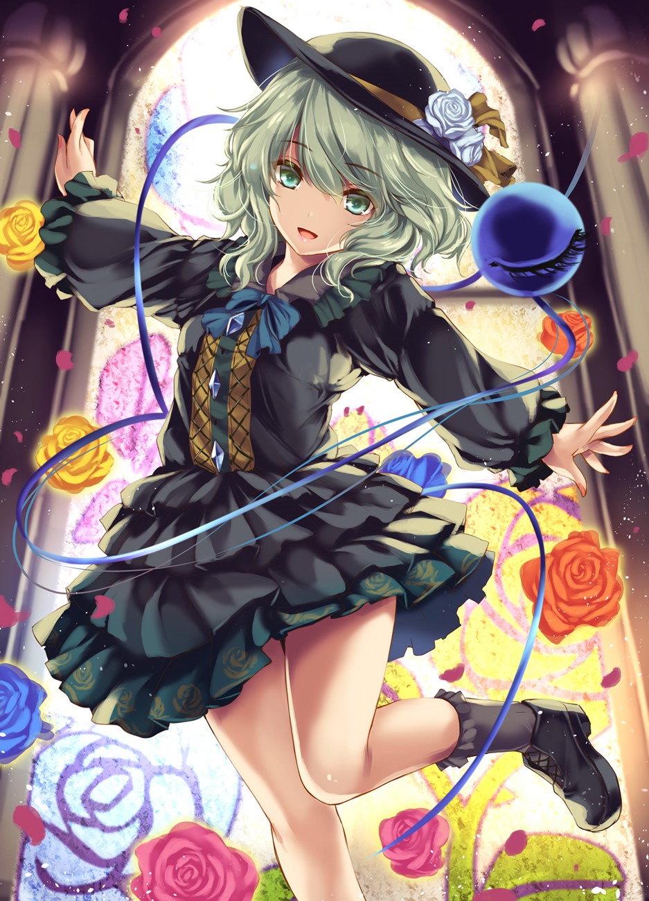 Anime girl with green hair and hat HD Phone Wallpaper