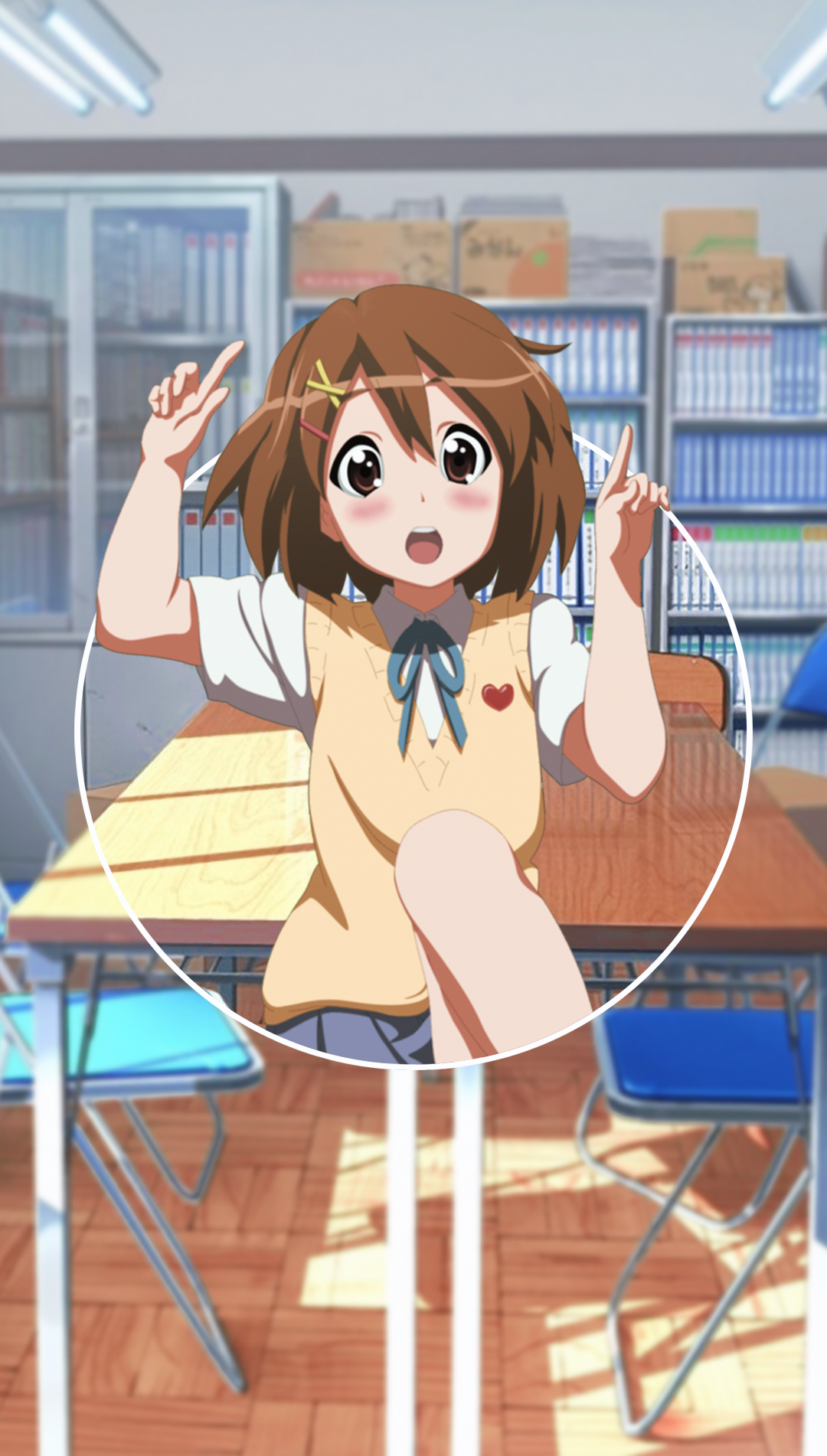 Hirasawa Yui from K-ON! in a classroom HD Phone Wallpaper