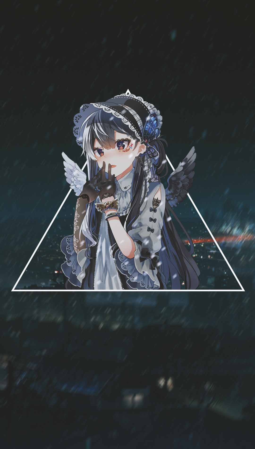 Anime girl with wings in a triangle frame HD Phone Wallpaper