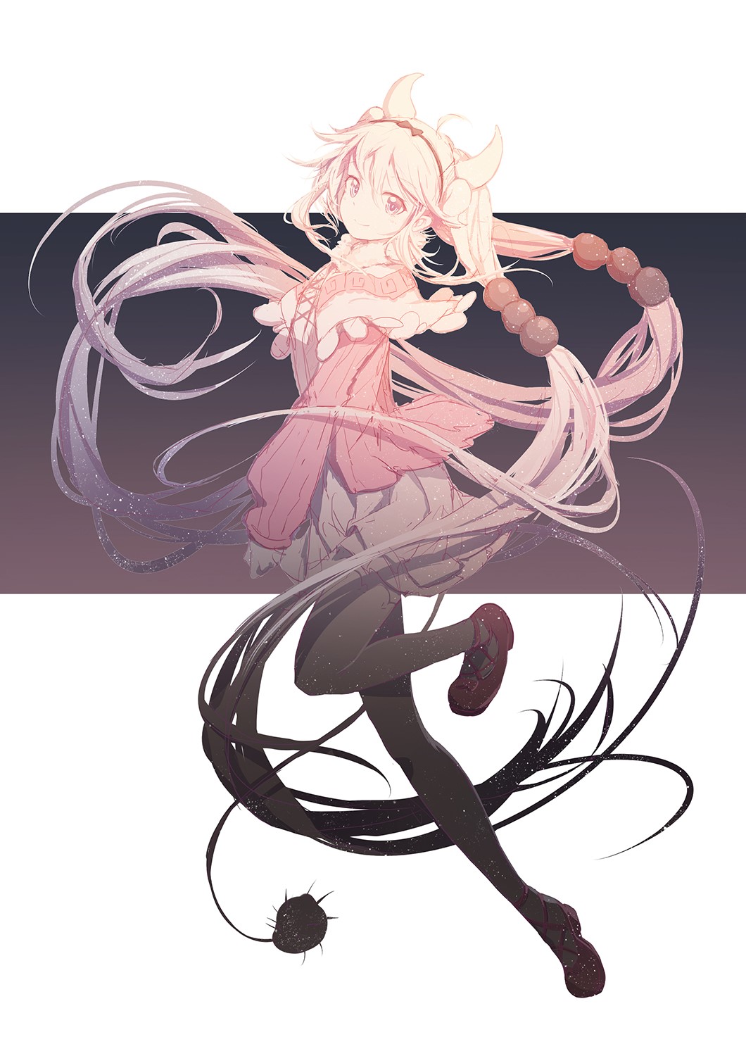 Anime girl with long pink hair and horns HD Phone Wallpaper
