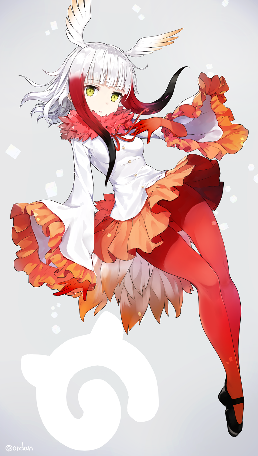 Anime girl with white and red hair and green eyes HD Phone Wallpaper