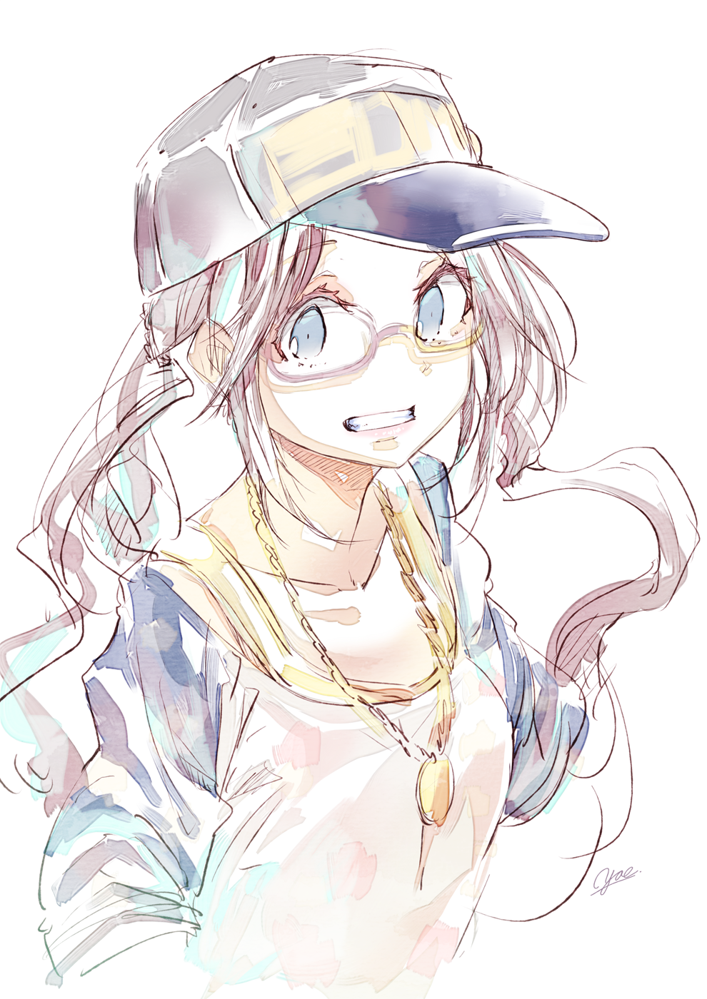 Anime girl with glasses and hat HD Phone Wallpaper
