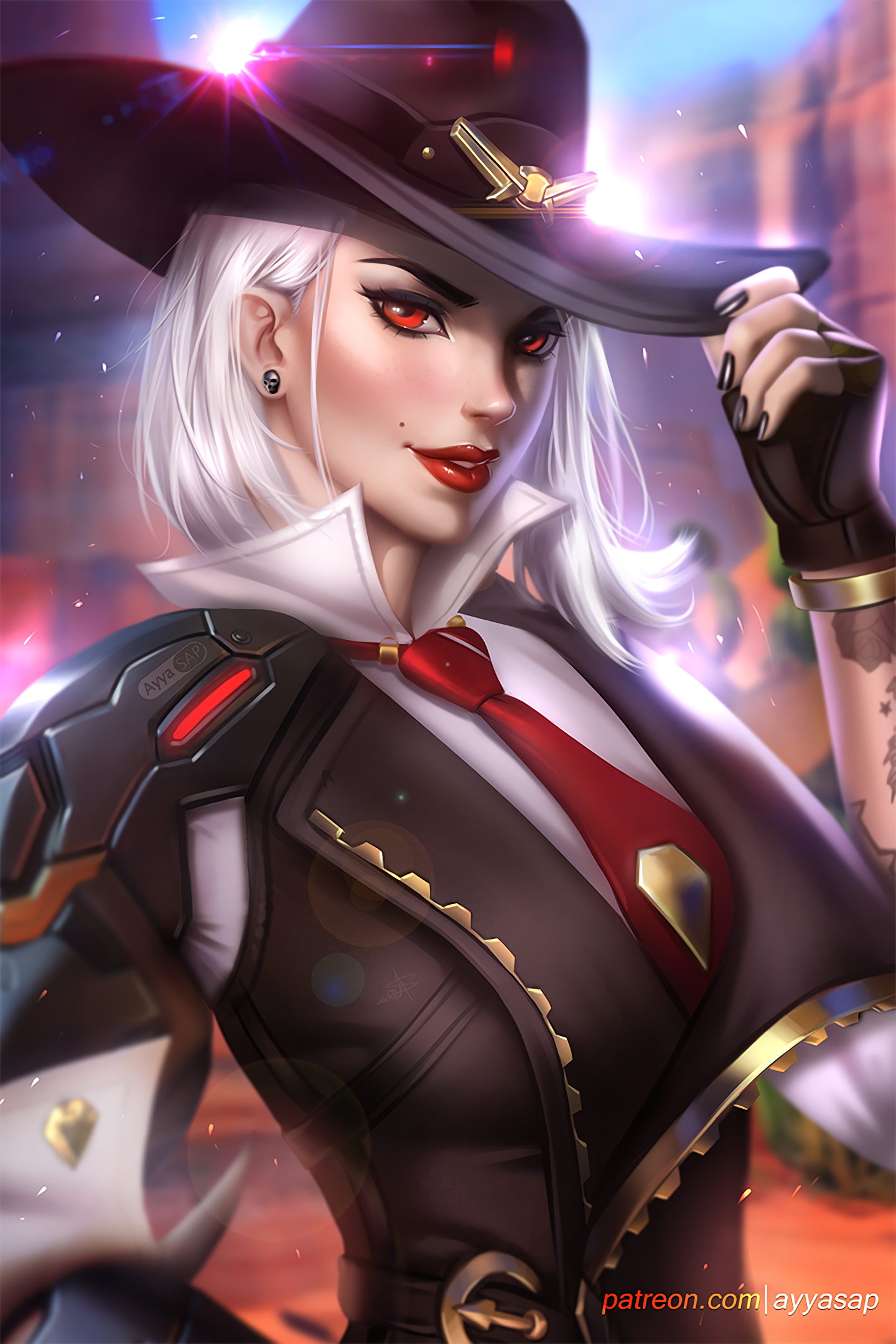 Ashe from Overwatch in a cowboy hat and suit HD Phone Wallpaper