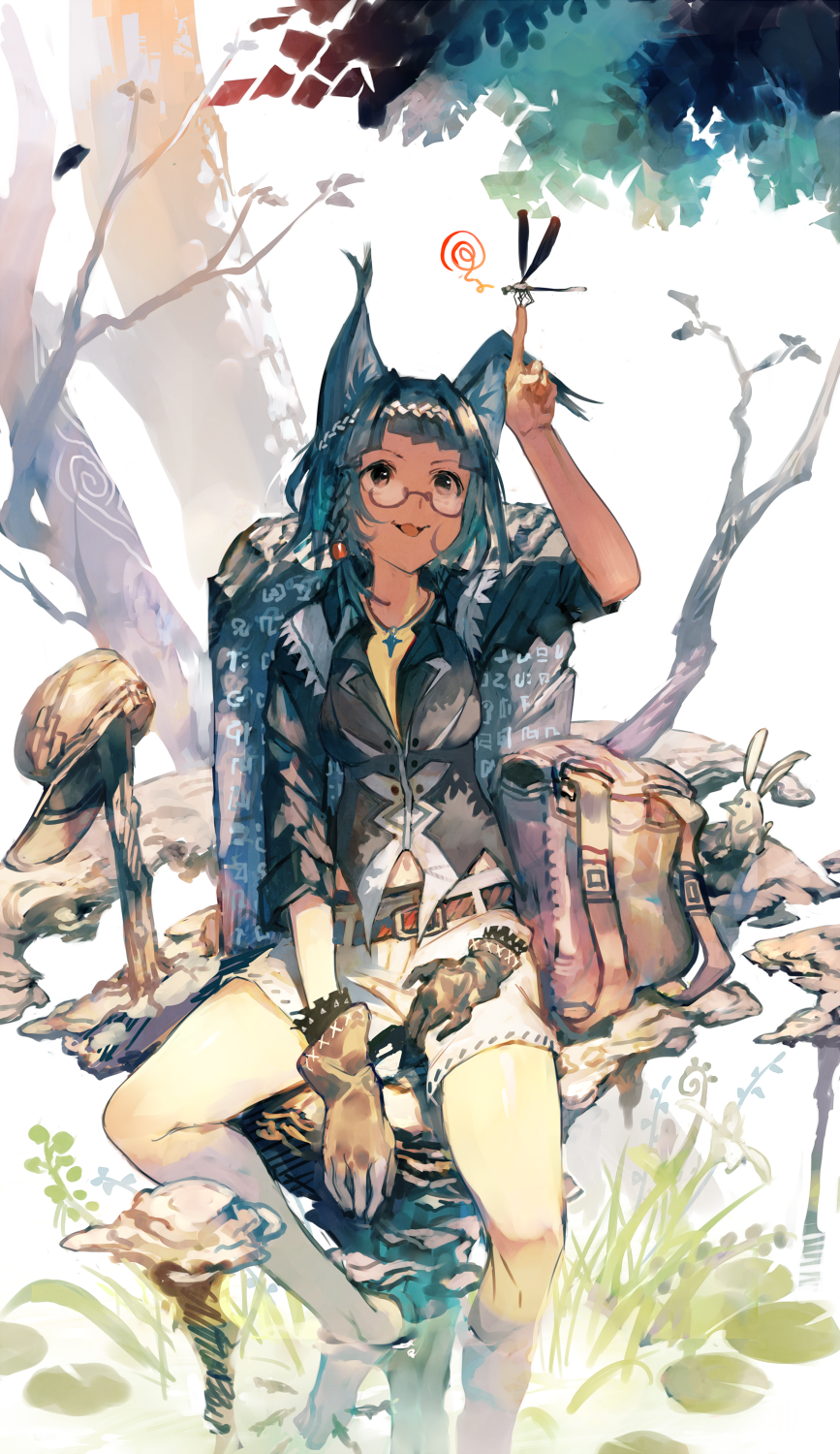 Anime girl with cat ears and dragonfly HD Phone Wallpaper
