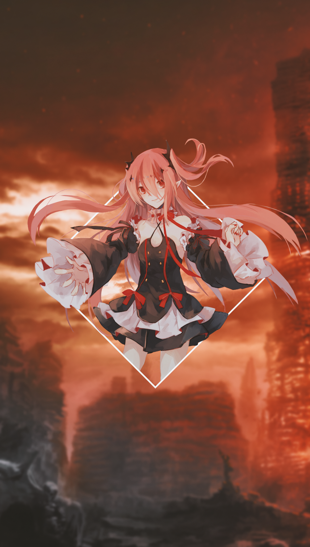 Anime girl with pink hair in a black dress HD Phone Wallpaper