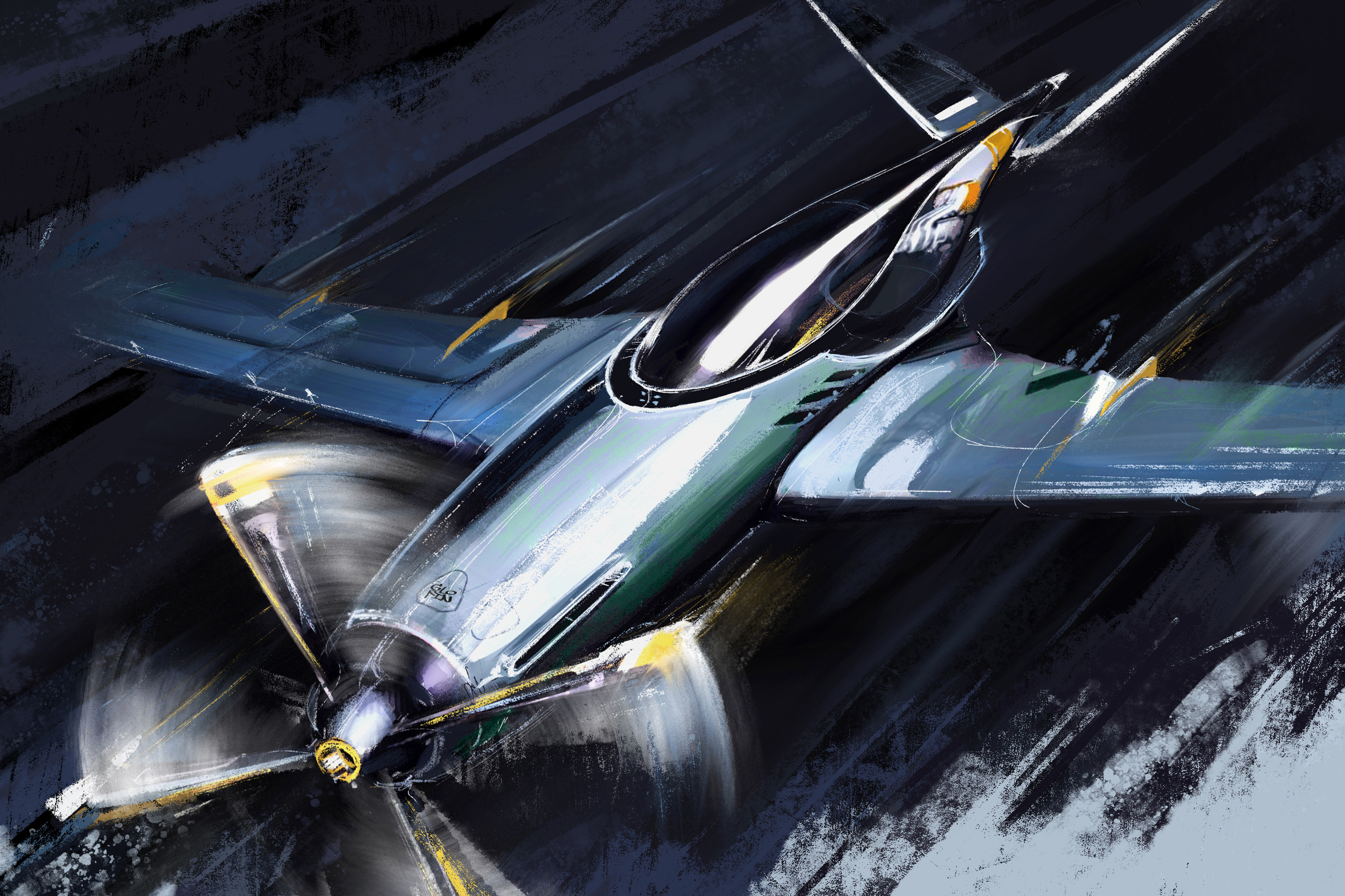Artwork of a futuristic airplane in flight HD Wallpaper