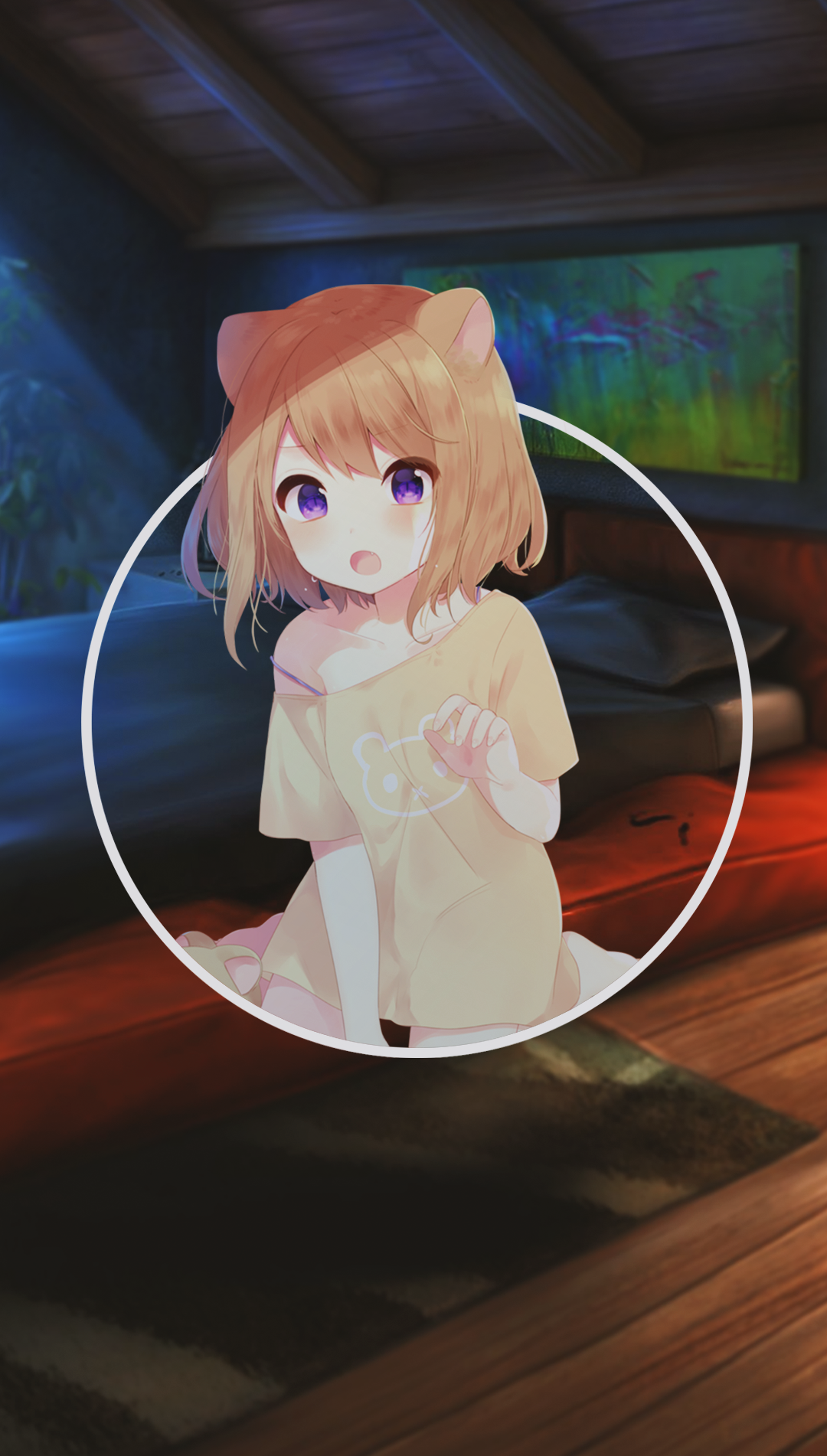 Anime girl with bear ears in a room HD Phone Wallpaper