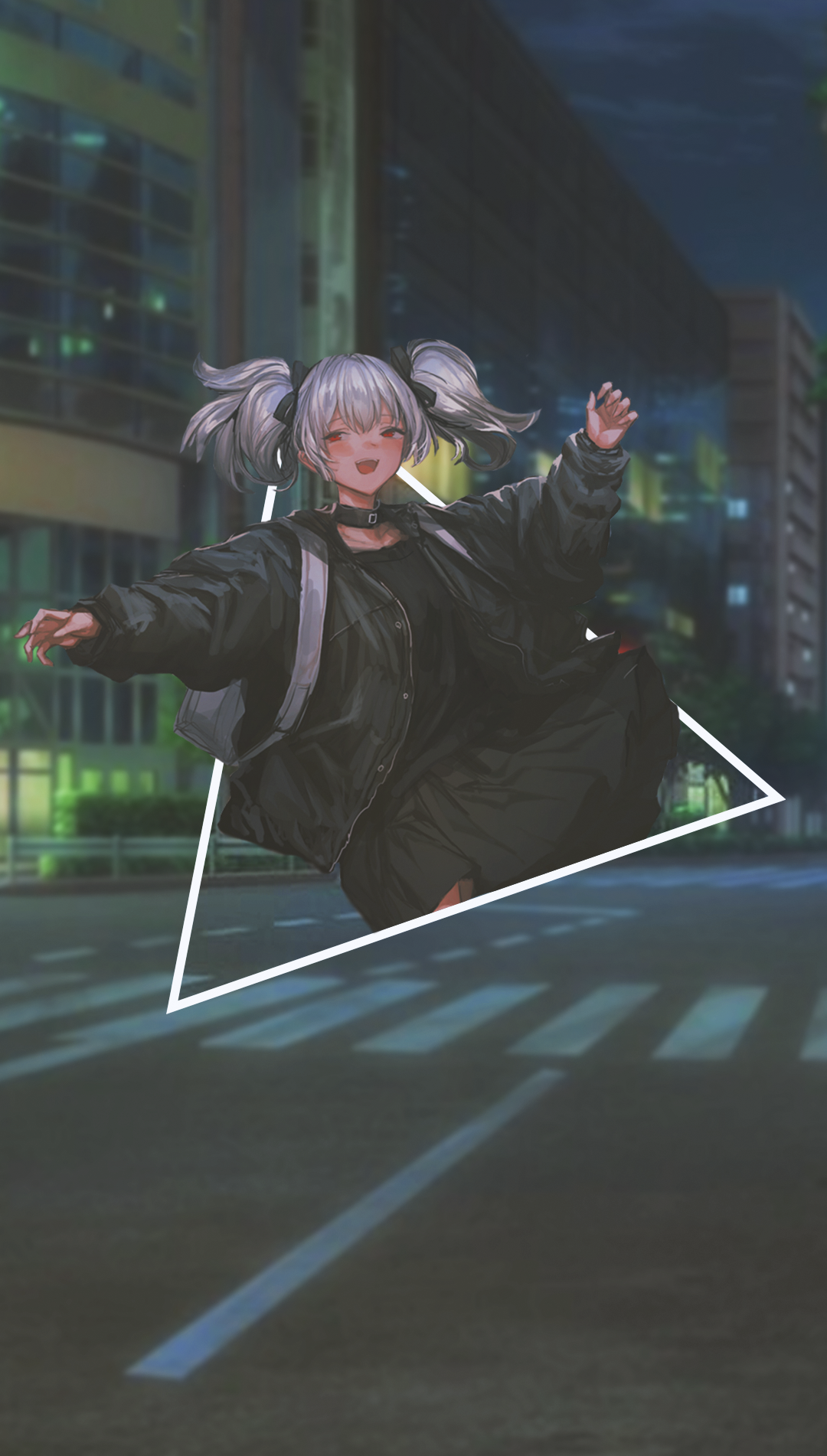 Anime girl with pigtails in a black jacket HD Phone Wallpaper