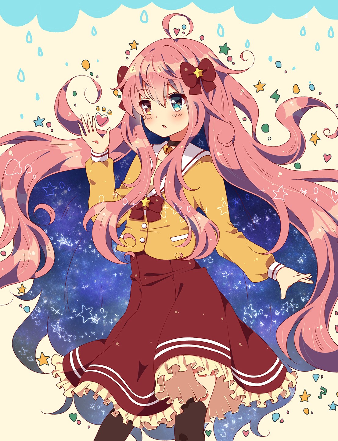 Anime girl with pink hair and starry background HD Phone Wallpaper