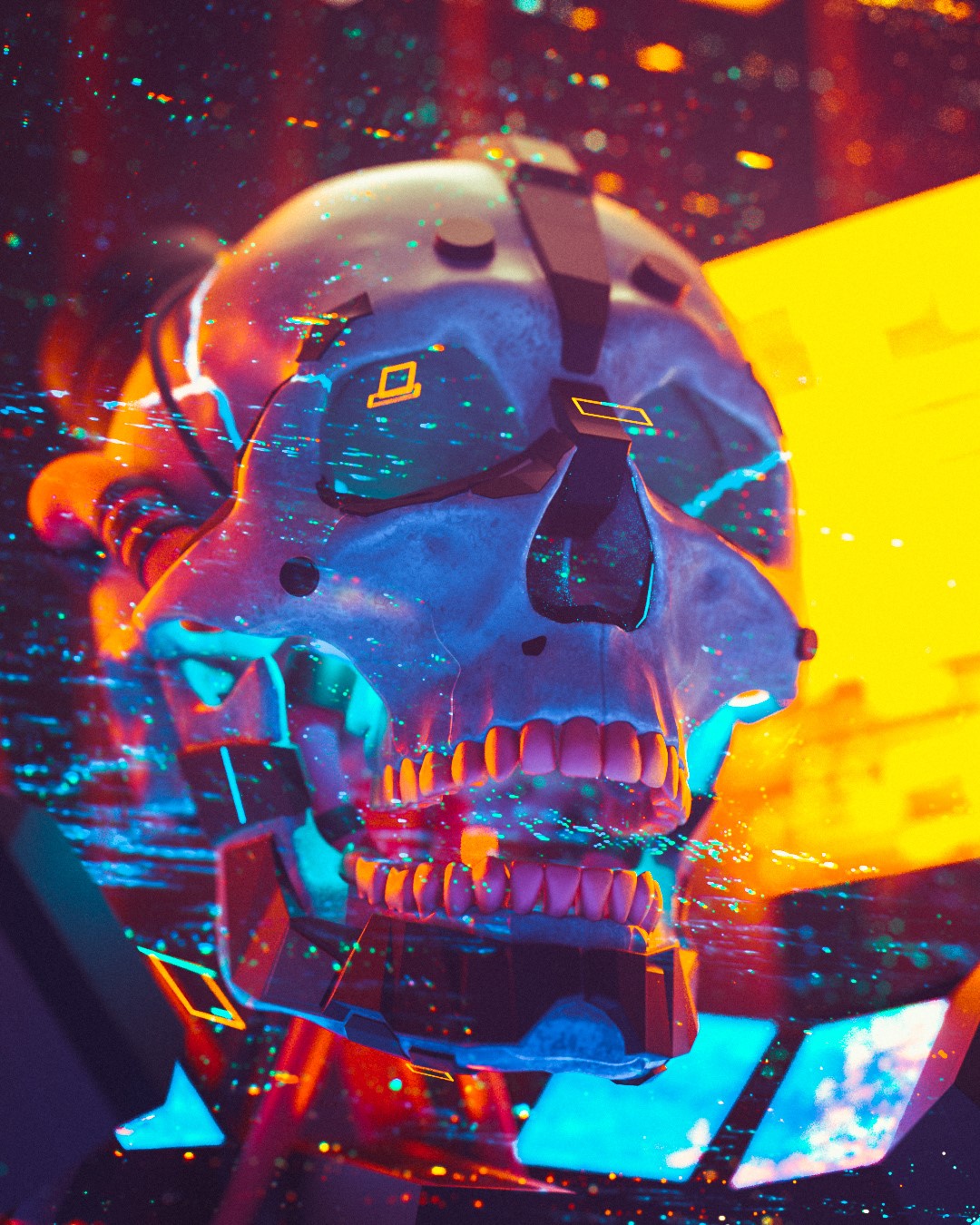 Cyberpunk Skull Render with Vaporwave Aesthetics HD Phone Wallpaper