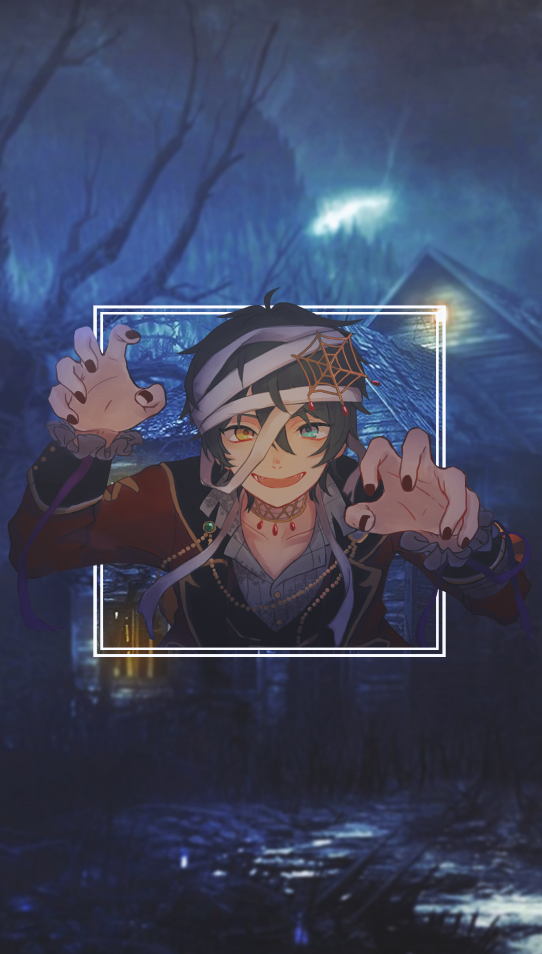 Anime character with mummy bandages and spiderweb HD Phone Wallpaper