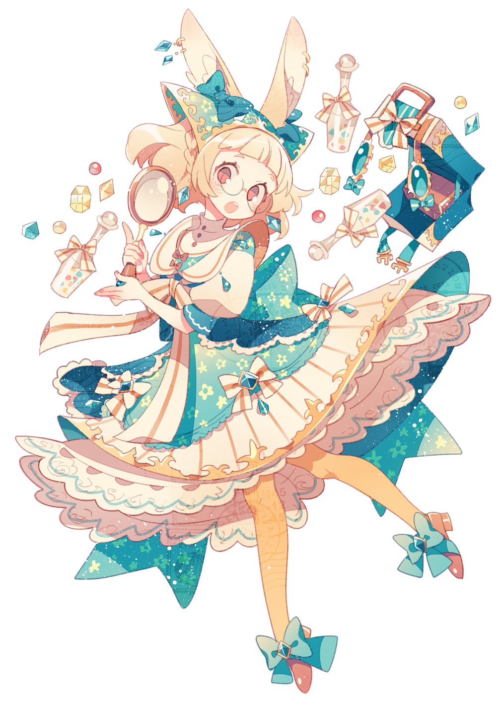 Anime girl with bunny ears and magnifying glass HD Phone Wallpaper