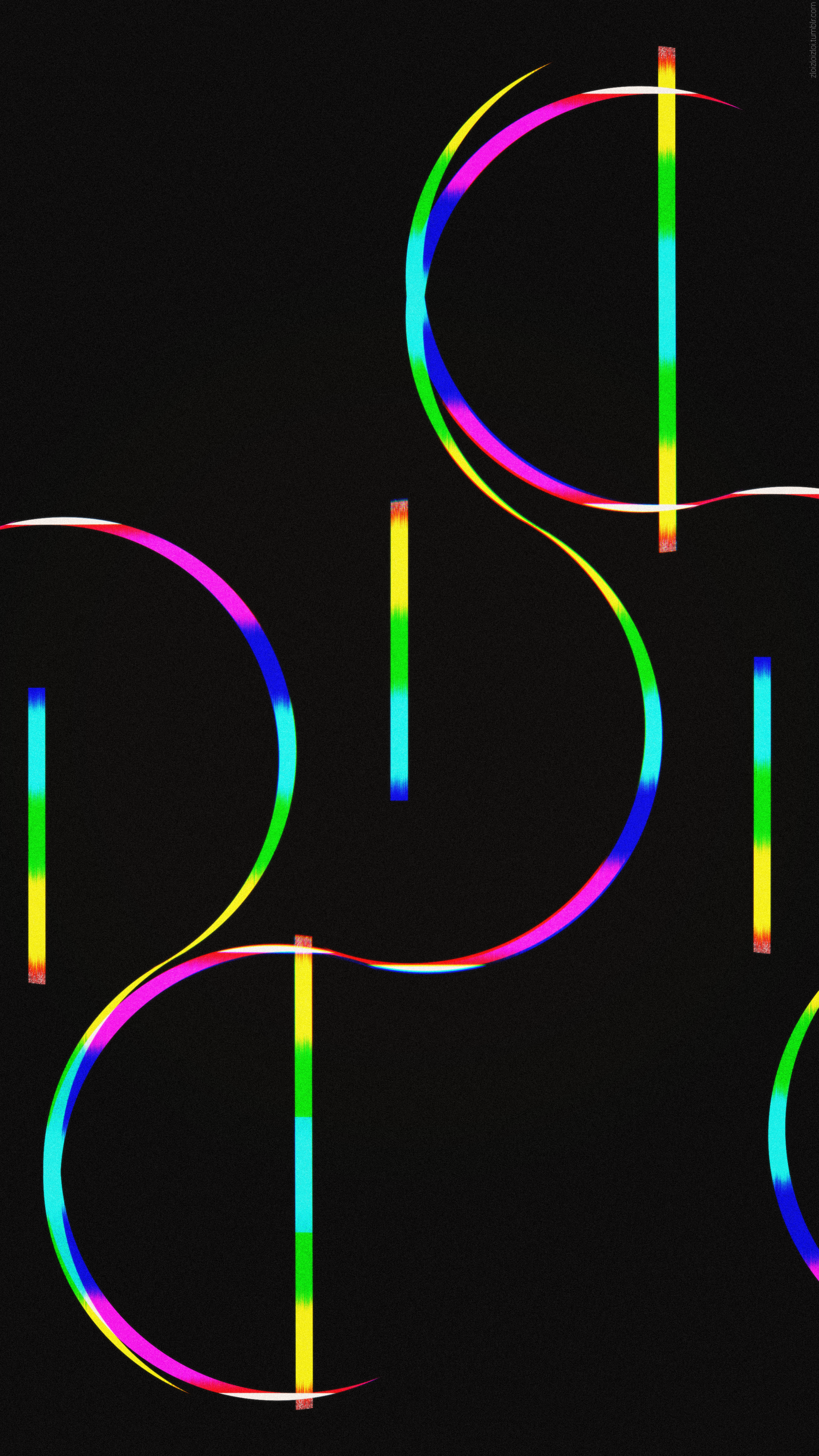 Abstract colorful lines and shapes on black background HD Phone Wallpaper