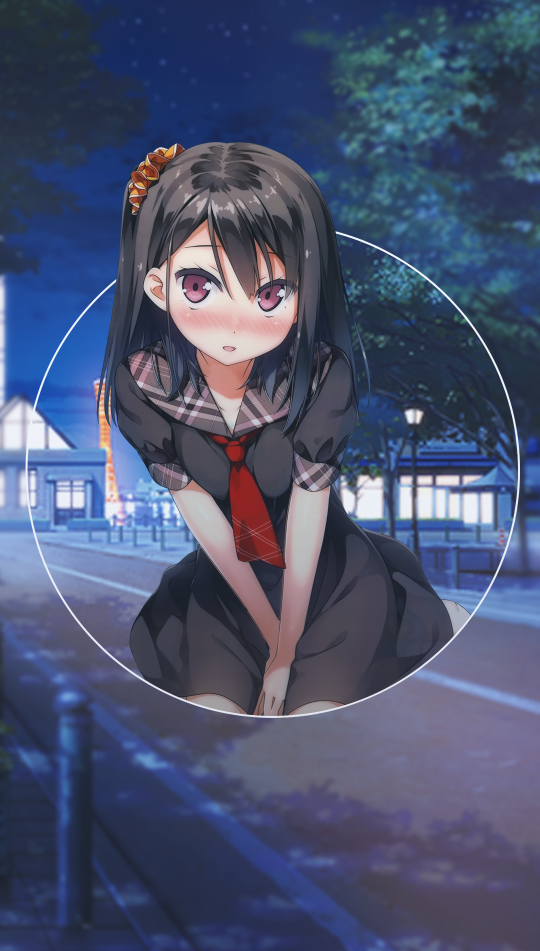 Anime girl in school uniform at night HD Phone Wallpaper