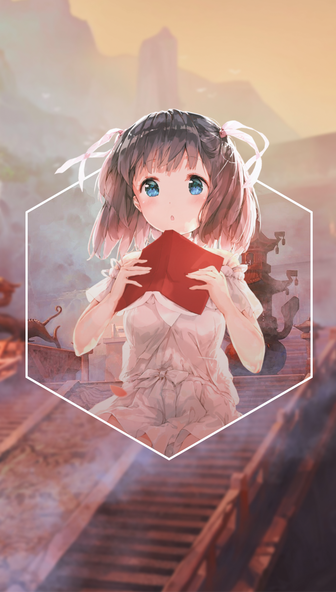 Anime girl holding a red book HD Phone Wallpaper