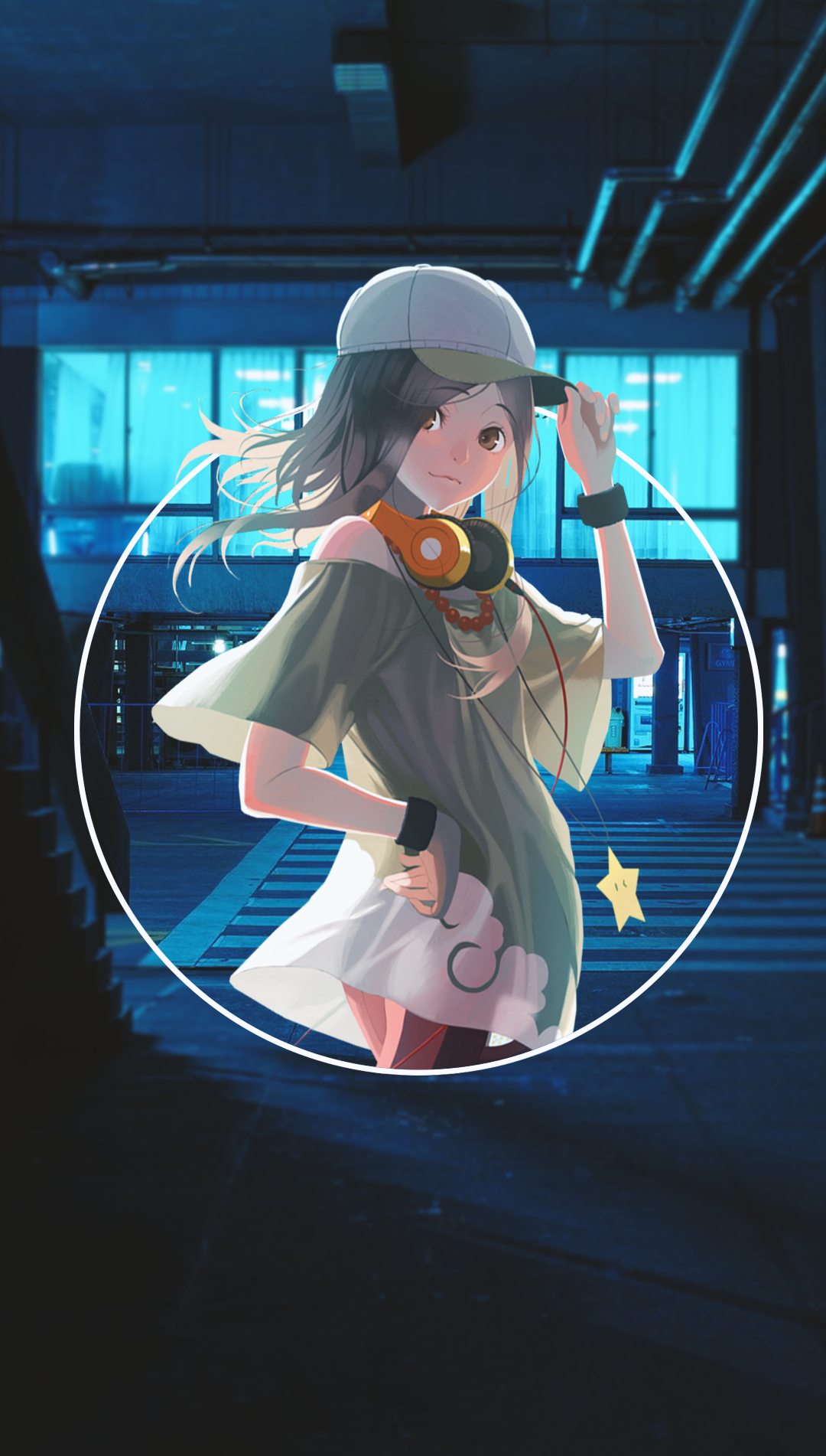 Anime girl with headphones and cap HD Phone Wallpaper