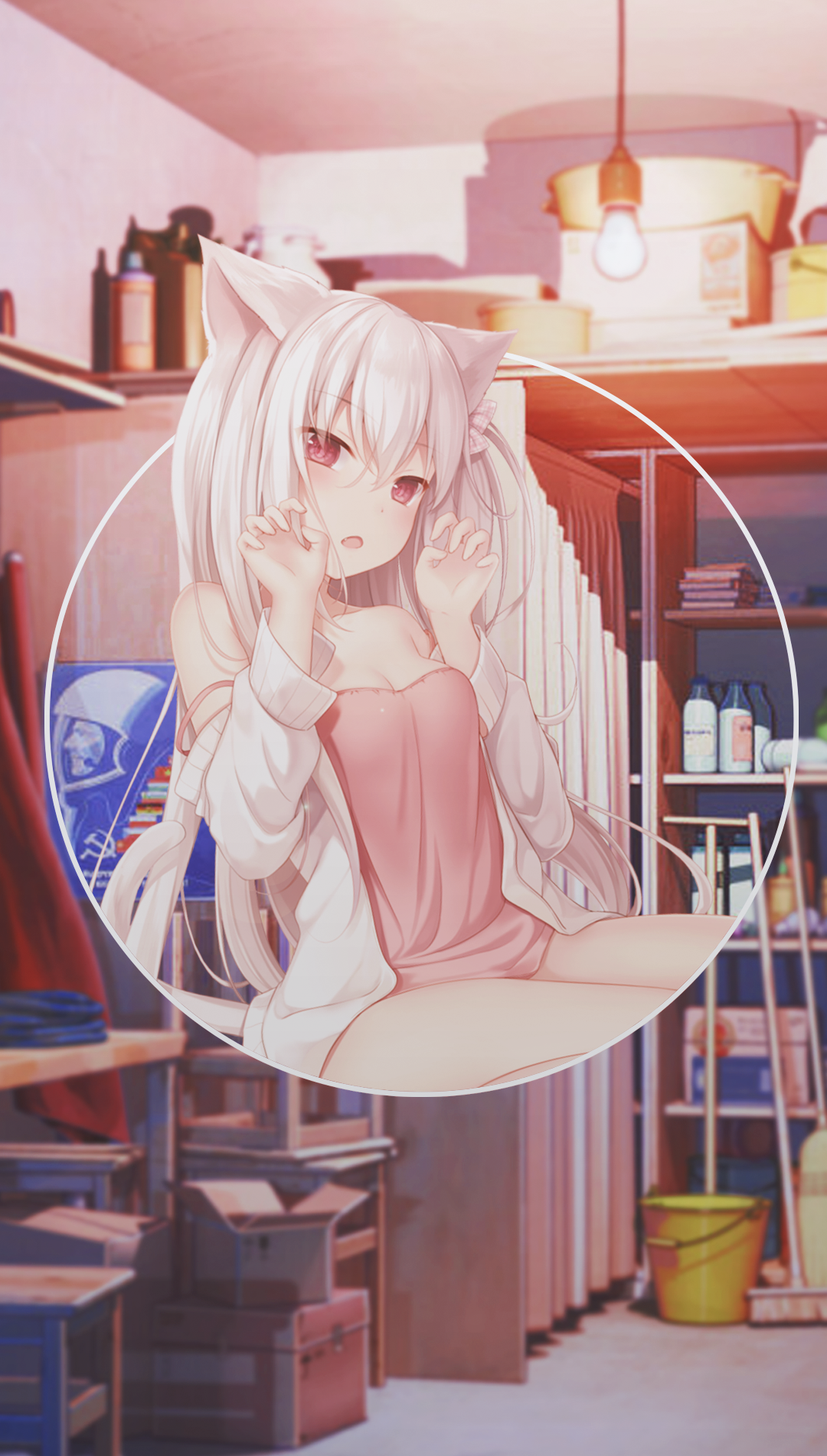 Anime girl with cat ears in a pink dress HD Phone Wallpaper