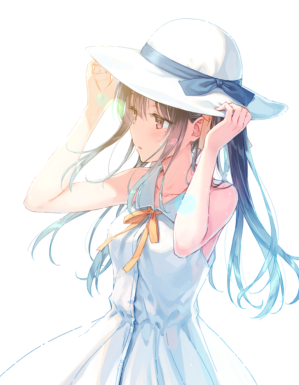 Anime girl in a white hat and dress HD Phone Wallpaper