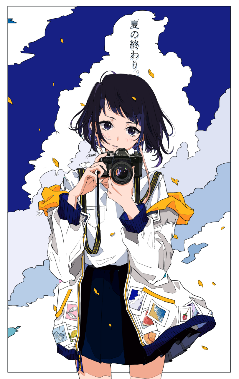 Anime girl with camera and photos HD Phone Wallpaper