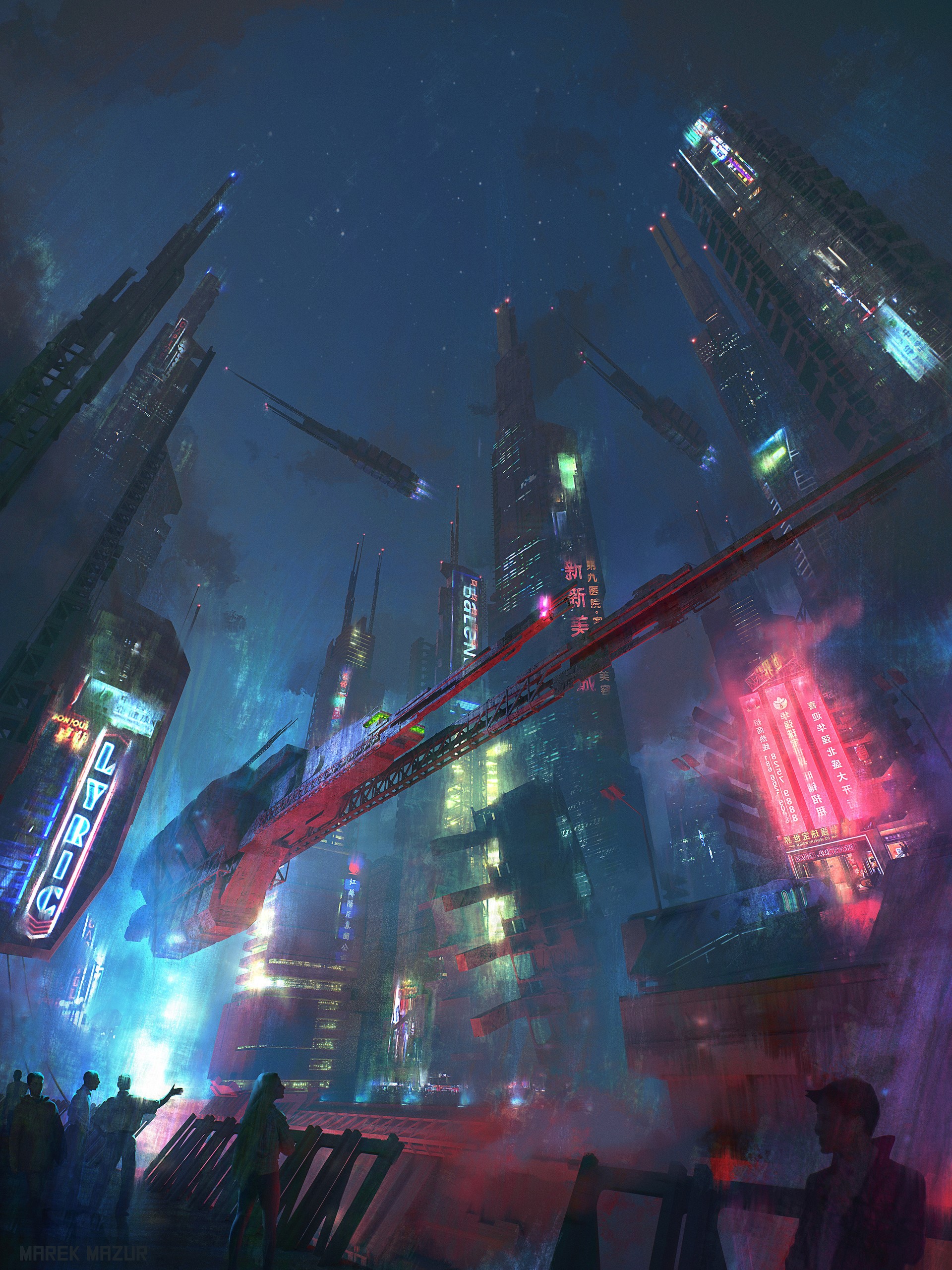 Cyberpunk city with flying vehicles and neon lights HD Phone Wallpaper